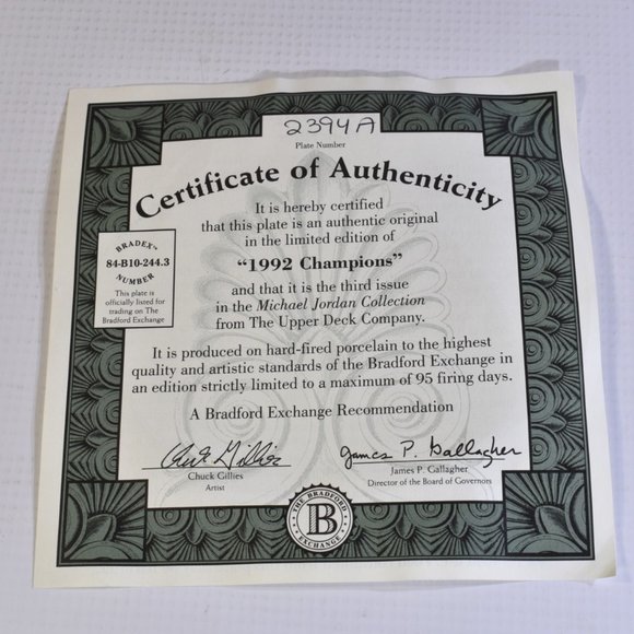 Michael Jordan 1992 Champions Collector Plate Bradford Exchange Upper Deck - Picture 5 of 5